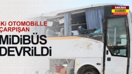 Ankara’da iki Otomobille Çarpışan Midibüs Devrildi