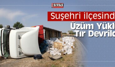 Suşehri ilçesinde Üzüm Yüklü Tır Devrildi: 1 Yaralı