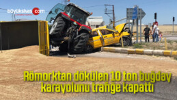 Römorktan dökülen 10 ton buğday karayolunu trafiğe kapattı