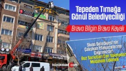 Sivas Belediyesi İtfaiye Ekipleri Çatılardaki Buz Sarkıtlarını Temizledi