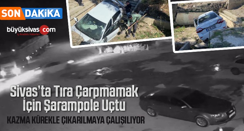 Sivas’ta otomobilin şarampole uçtuğu anlar kamerada