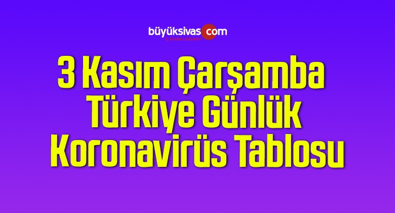 3 Kasım Çarşamba Türkiye Günlük Koronavirüs Tablosu