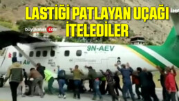 Lastiği patlayan uçağı pist dışına ittiler