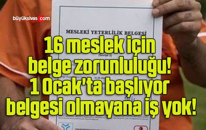 16 meslek için belge zorunluluğu! 1 Ocak’ta başlıyor belgesi olmayana iş yok!