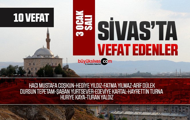 Sivas Aramızdan Ayrılanlar – Sivas’ta Ölenler -3 Ocak 2023