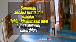 Camideki sadaka kutusunu çaldılar! Halılar kirlenmesin diye ayakkabılarını çıkardılar!