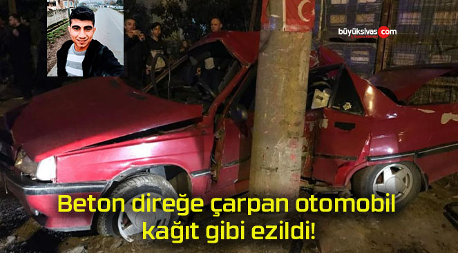 Beton direğe çarpan otomobil kağıt gibi ezildi!