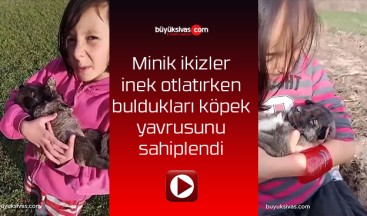 Sivas’ta minik ikiz kız kardeşler köpek yavrusuna sahip çıktı