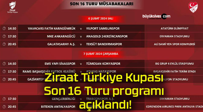 Ziraat Türkiye Kupası Son 16 Turu programı açıklandı!