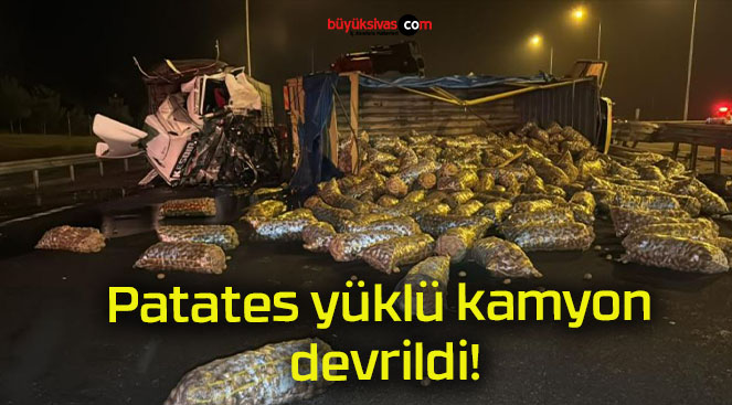 Patates yüklü kamyon devrildi!