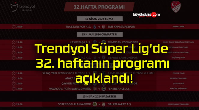 Trendyol Süper Lig’de 32. haftanın programı açıklandı!