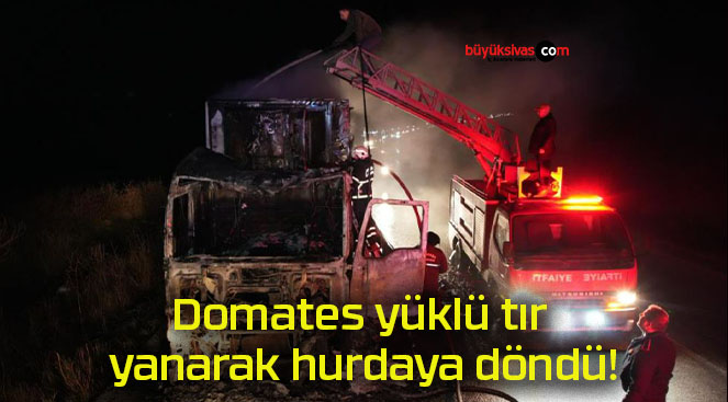 Domates yüklü tır yanarak hurdaya döndü!