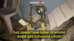 Gaz pedalı takılı kalan otomobil doğal gaz kutusuna çarptı!