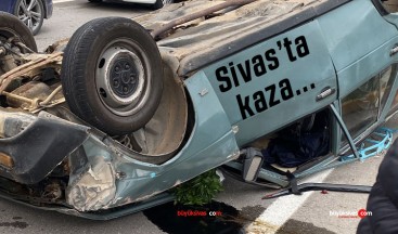 Sivas’ta trafik kazası… İlçe girişinde takla attı