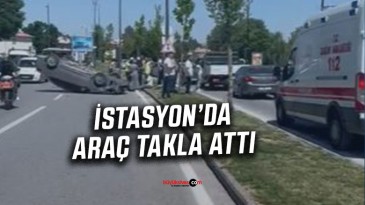 Sivas’ta İstasyon Caddesi’nde araç takla attı