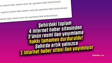 Şehirdeki 4 internet haber sitesinden 3’ünün resmî ilanı tamamen durduruldu