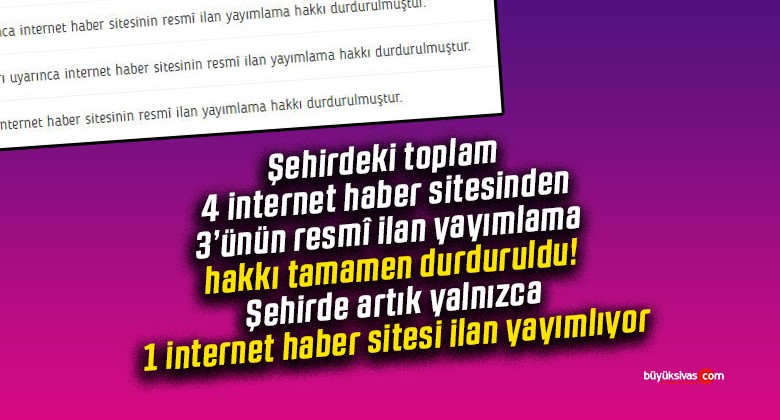 Şehirdeki 4 internet haber sitesinden 3’ünün resmî ilanı tamamen durduruldu