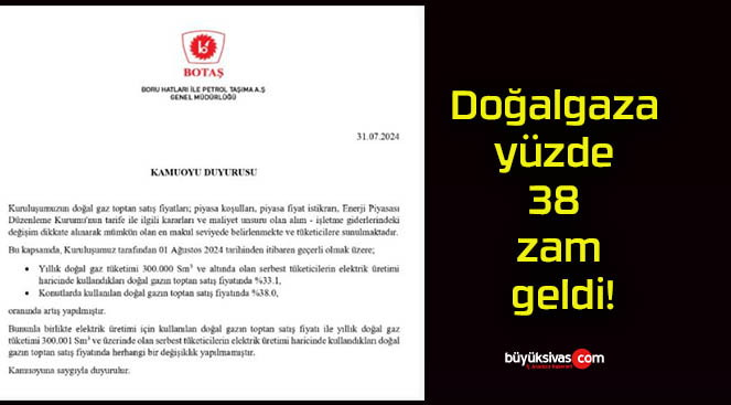 Doğalgaza yüzde 38 zam geldi!