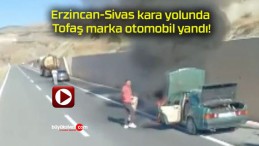 Erzincan-Sivas kara yolunda Tofaş marka otomobil yandı!