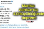 Manisa Akhisar’da 4.0 büyüklüğünde deprem!