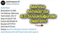 Manisa Akhisar’da 4.0 büyüklüğünde deprem!