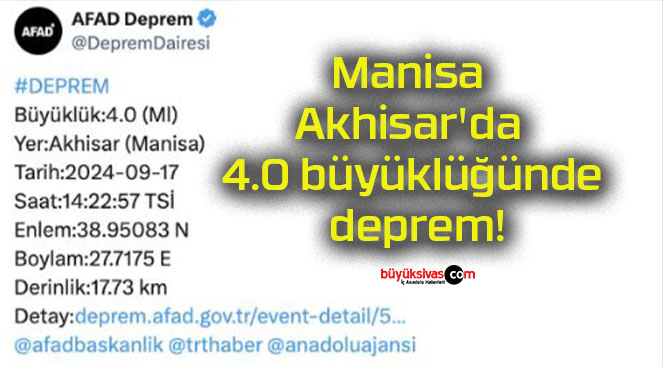 Manisa Akhisar’da 4.0 büyüklüğünde deprem!