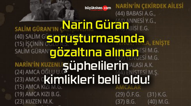 Narin Güran soruşturmasında gözaltına alınan şüphelilerin kimlikleri belli oldu!