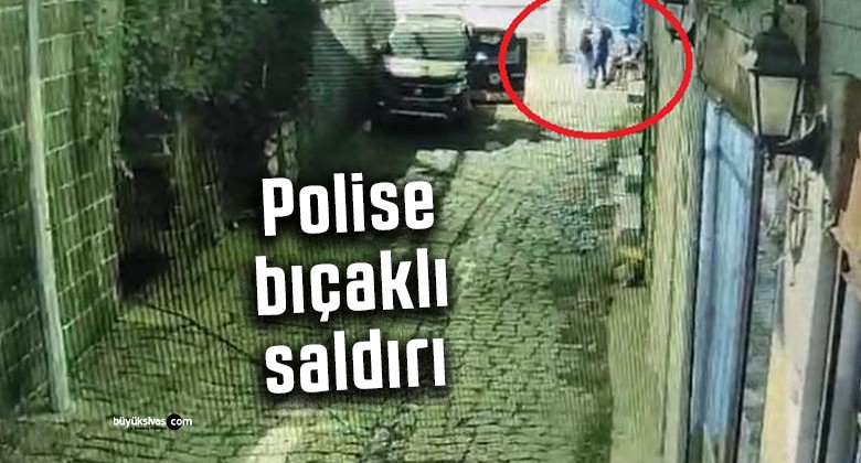 Polise bıçaklı saldırı anı güvenlik kamerasına yansıdı