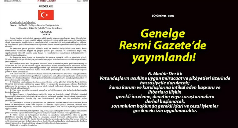 “Rehberlik, Teftiş ve Denetim Faaliyetlerinin Düzenli ve Etkin Bir Şekilde Yerine Getirilmesi” Genelgesi Resmi Gazete’de yayımlandı!