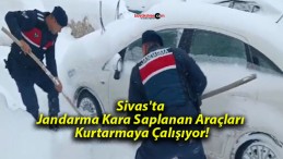 Sivas’ta Jandarma Kara Saplanan Araçları Kurtarmaya Çalışıyor!