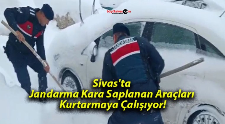 Sivas’ta Jandarma Kara Saplanan Araçları Kurtarmaya Çalışıyor!