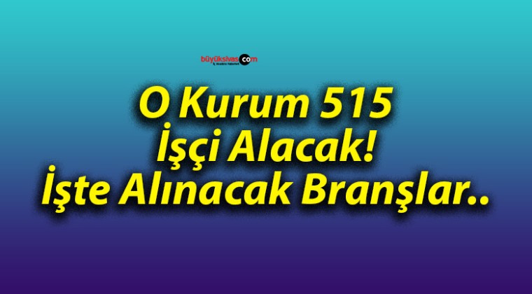 O Kurum 515 İşçi Alacak! İşte Alınacak Branşlar..