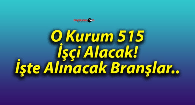 O Kurum 515 İşçi Alacak! İşte Alınacak Branşlar..