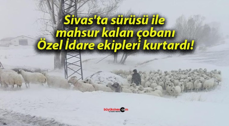 Sivas’ta sürüsü ile mahsur kalan çobanı Özel İdare ekipleri kurtardı!