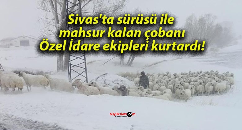 Sivas’ta sürüsü ile mahsur kalan çobanı Özel İdare ekipleri kurtardı!