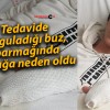 Tedavide uyguladığı buz, parmağında yanığa neden oldu