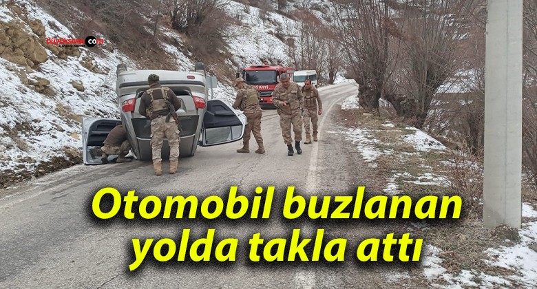 Otomobil buzlanan yolda takla attı