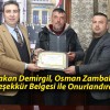 Hakan Demirgil, Osman Zambak’ı Teşekkür Belgesi ile Onurlandırdı