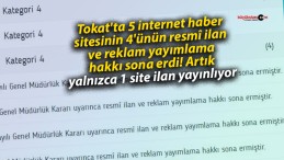 Tokat’ta 5 internet haber sitesinin 4’ünün resmî ilan ve reklam yayımlama hakkı sona erdi